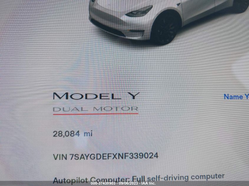 7SAYGDEFXNF339024 Tesla Model Y PERFORMANCE 14