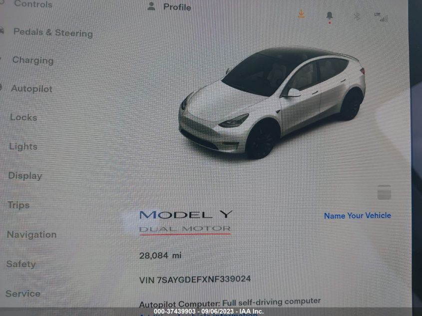 VIN 7SAYGDEFXNF339024 2022 TESLA MODEL Y PERFORMANCE