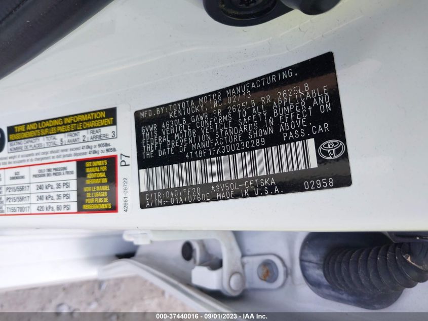 2013 TOYOTA CAMRY L/LE/SE/XLE - 4T1BF1FK3DU230289