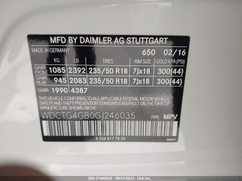2016 MERCEDES-BENZ GLA 250 - WDCTG4GB0GJ246035