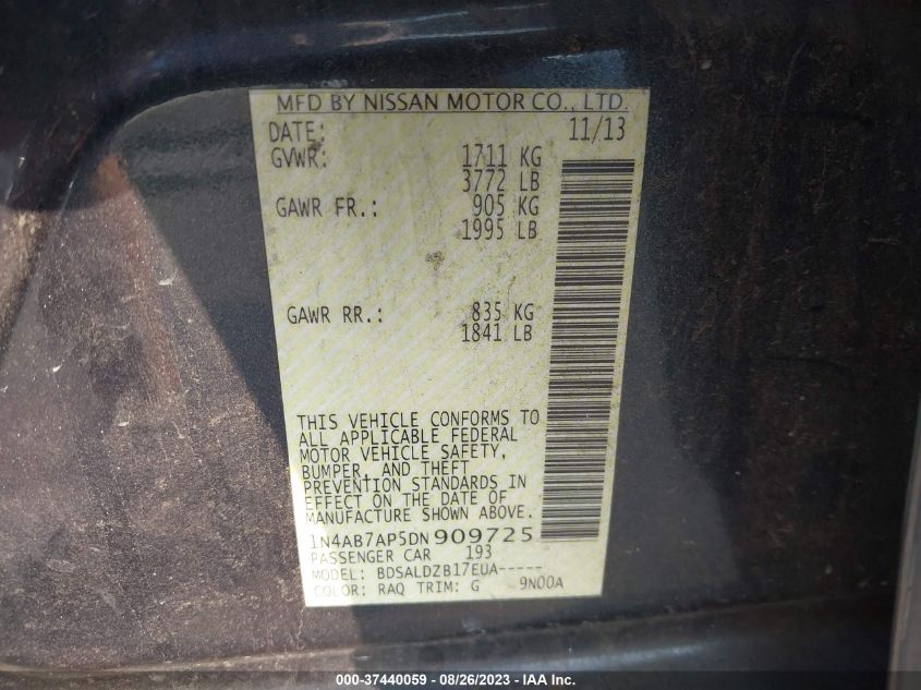 2013 NISSAN SENTRA S/SV/SR/SL - 1N4AB7AP5DN909725
