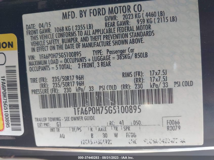 2016 FORD FUSION SE - 1FA6P0H75G5100895