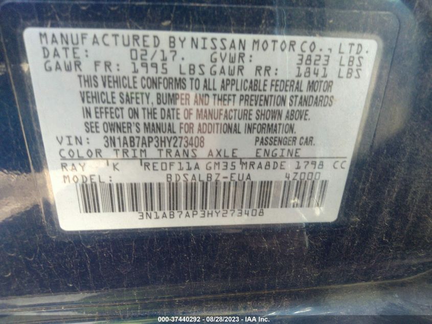 2017 NISSAN SENTRA S - 3N1AB7AP3HY273408
