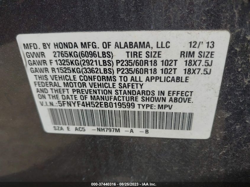 2014 HONDA PILOT EX-L - 5FNYF4H50EB019599