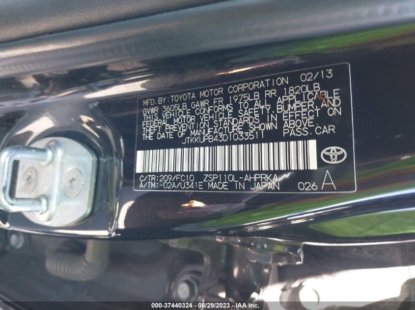2013 TOYOTA SCION XD JTKKUPB43D1033511