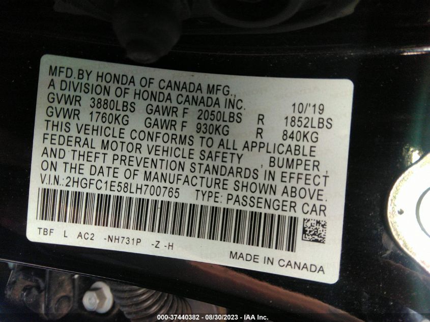 2020 HONDA CIVIC SI SEDAN 2HGFC1E58LH700765