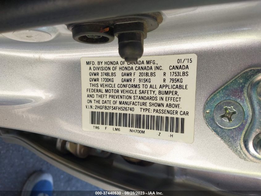 2015 HONDA CIVIC SEDAN LX - 2HGFB2F54FH526740