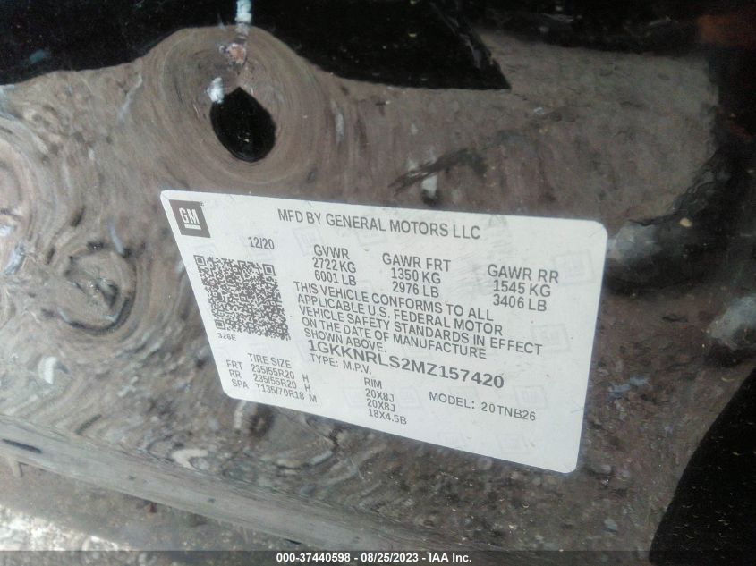 VIN 1GKKNRLS2MZ157420 2021 GMC ACADIA SLE