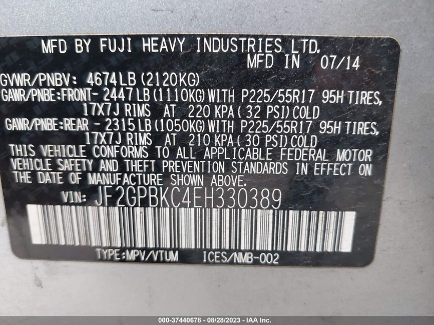 2014 SUBARU XV CROSSTREK HYBRID TOURING - JF2GPBKC4EH330389