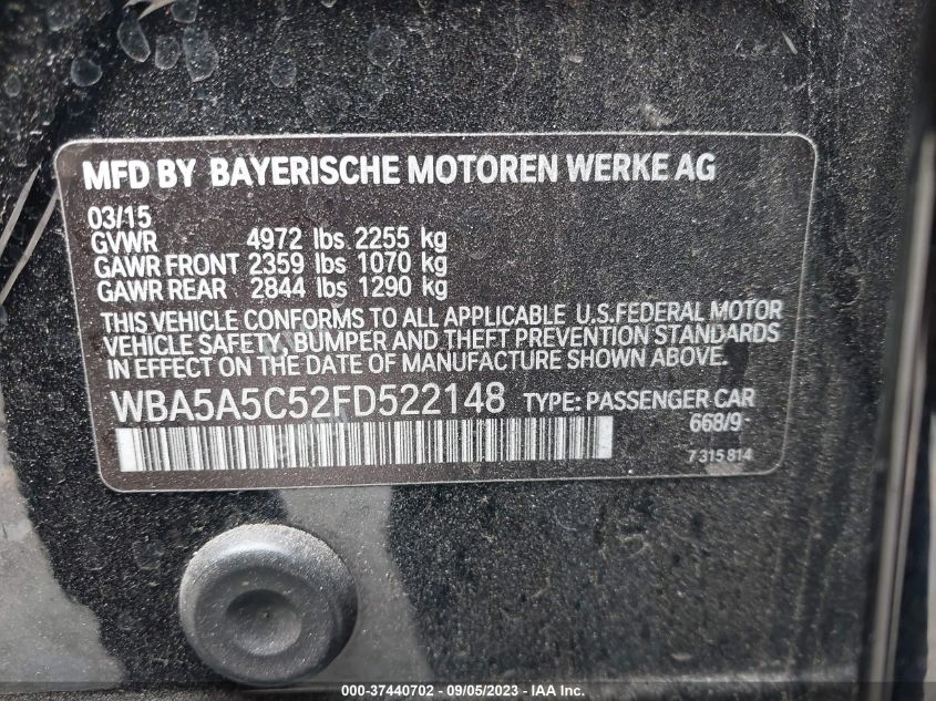 2015 BMW 528I WBA5A5C52FD522148