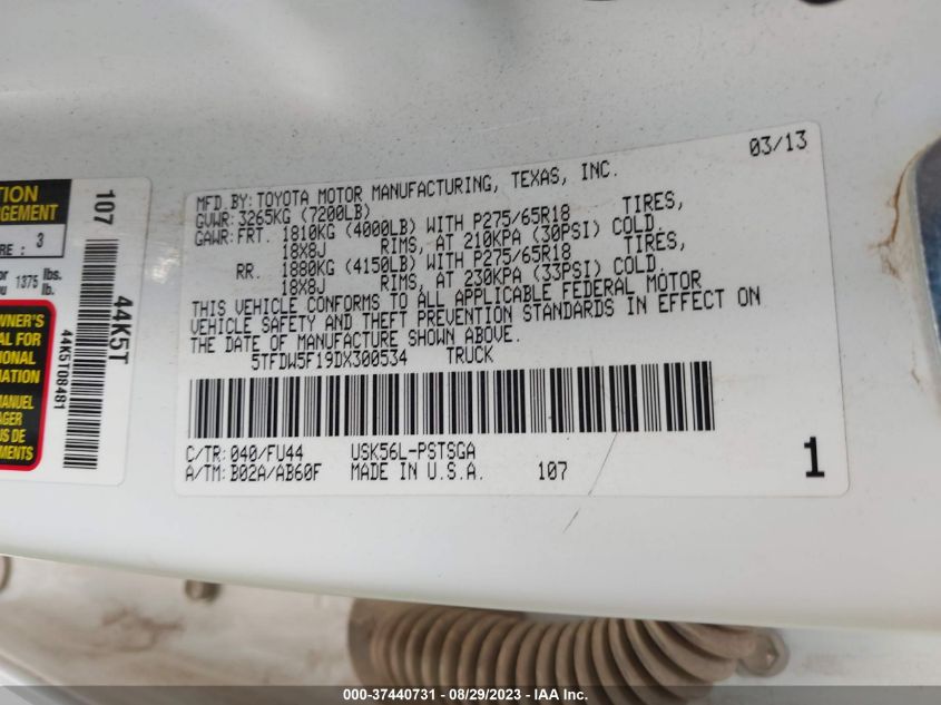 2013 TOYOTA TUNDRA 4WD TRUCK 5TFDW5F19DX300534