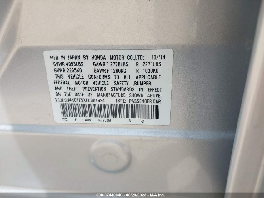 2015 ACURA RLX TECH PKG - JH4KC1F5XFC001624