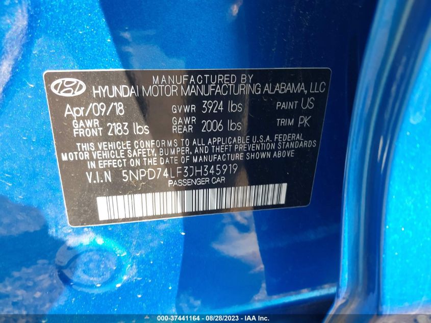 2018 HYUNDAI ELANTRA SE - 5NPD74LF3JH345919