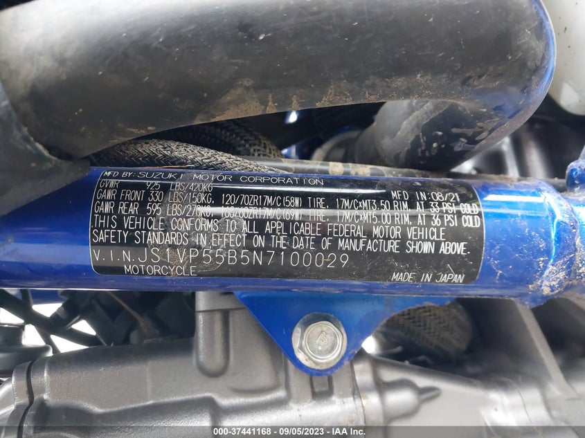 VIN JS1VP55B5N7100029 2022 SUZUKI SV650 A/X