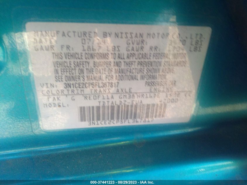 2015 NISSAN VERSA NOTE S/S PLUS/SV/SR/SL - 3N1CE2CP5FL367817