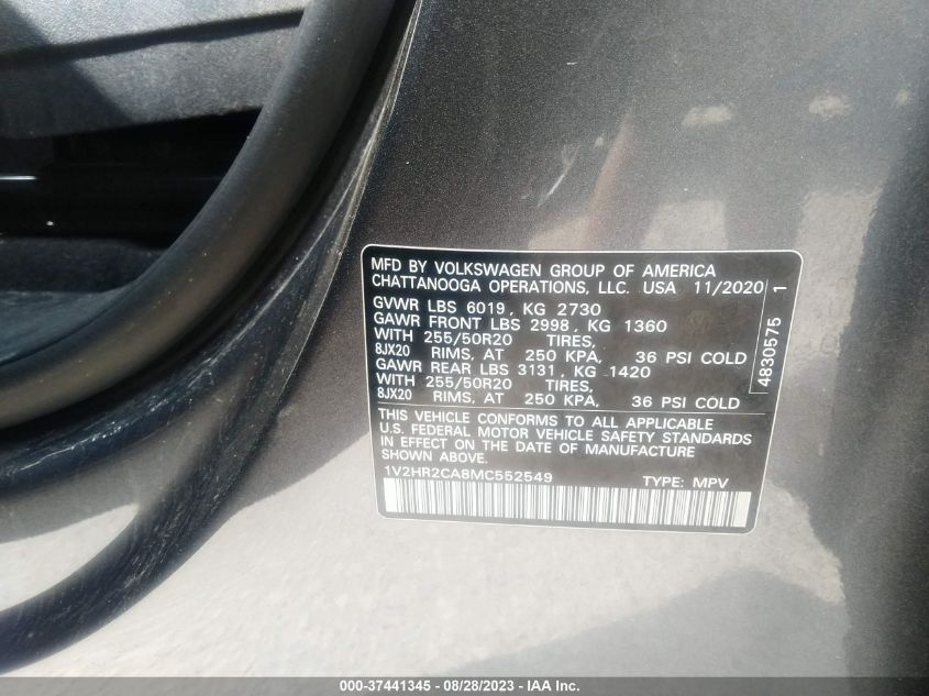 2021 VOLKSWAGEN ATLAS 3.6L V6 SE W/TECHNOLOGY - 1V2HR2CA8MC552549