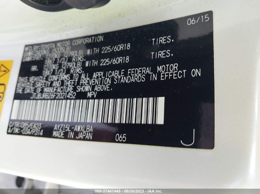 2015 LEXUS NX 300H JTJBJRBZ6F2021452