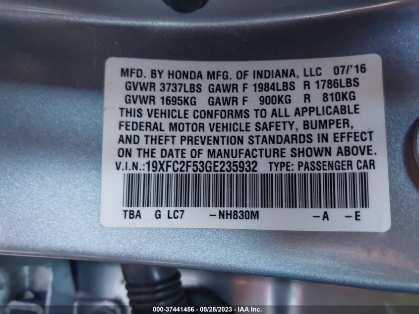 2016 HONDA CIVIC SEDAN LX - 19XFC2F53GE235932