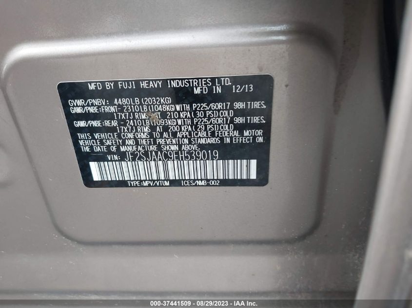 2014 SUBARU FORESTER 2.5I - JF2SJAAC9EH539019