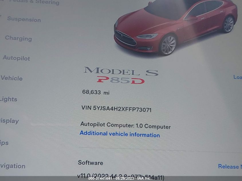 2015 TESLA MODEL S 85D/P85D/70D/90D/P90D - 5YJSA4H2XFFP73071
