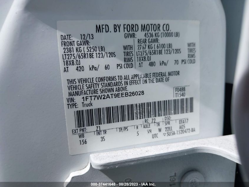 2014 FORD F250 SUPER DUTY 1FT7W2AT9EEB2602