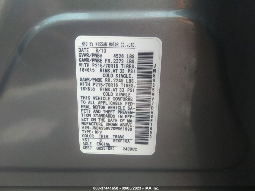 2013 NISSAN ROGUE S - JN8AS5MV7DW661999