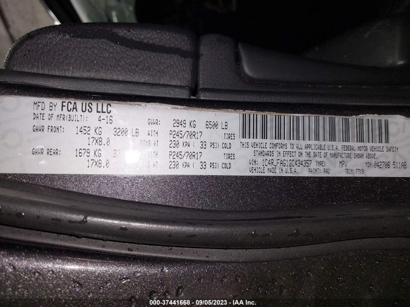 2016 JEEP GRAND CHEROKEE LAREDO - 1C4RJFAG1GC434357
