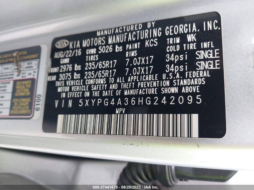 2017 KIA SORENTO LX/L - 5XYPG4A36HG242095