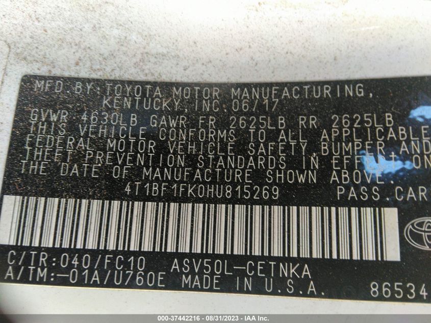 2017 TOYOTA CAMRY XLE/SE/LE/XSE - 4T1BF1FK0HU815269