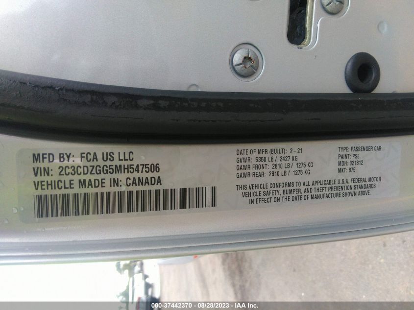 2021 DODGE CHALLENGER SXT - 2C3CDZGG5MH547506
