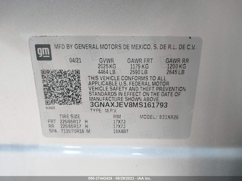 2021 CHEVROLET EQUINOX LT - 3GNAXJEV8MS161793