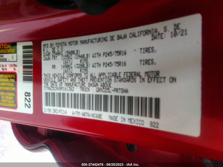 2022 TOYOTA TACOMA 2WD SR5/TRD SPORT 3TMAZ5CNXNM161362