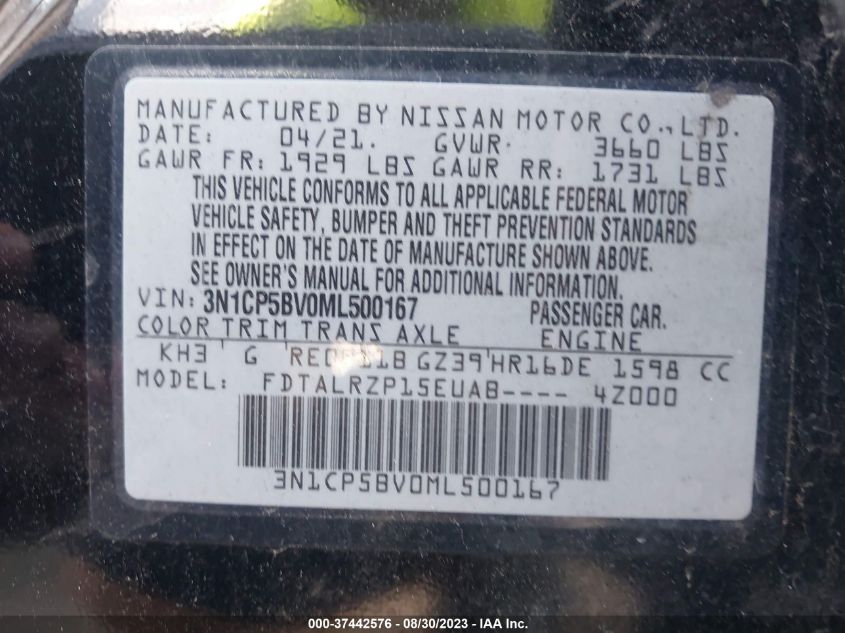 2021 NISSAN KICKS S - 3N1CP5BV0ML500167