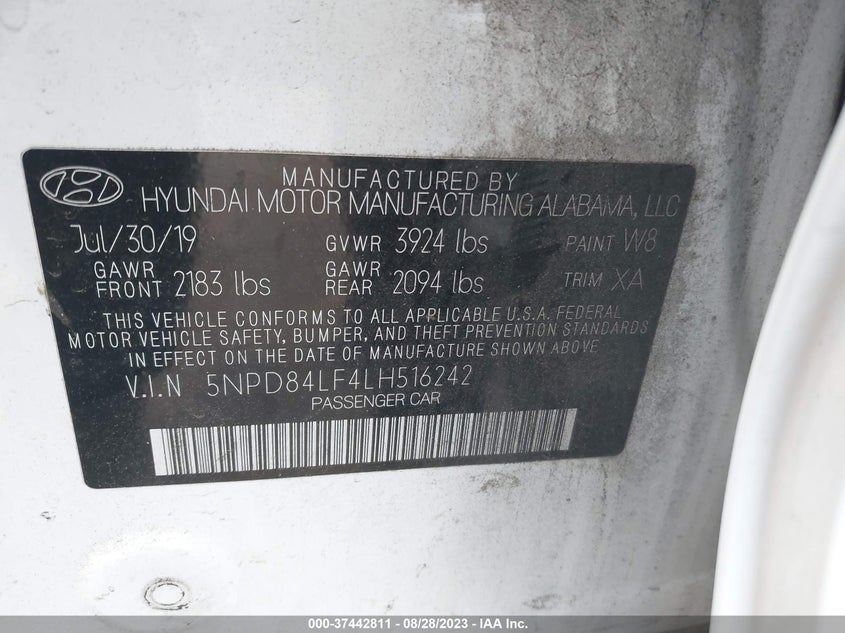 VIN 5NPD84LF4LH516242 2020 HYUNDAI ELANTRA SEL