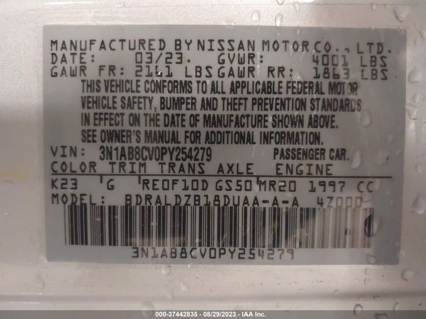 2023 NISSAN SENTRA SV - 3N1AB8CV0PY254279