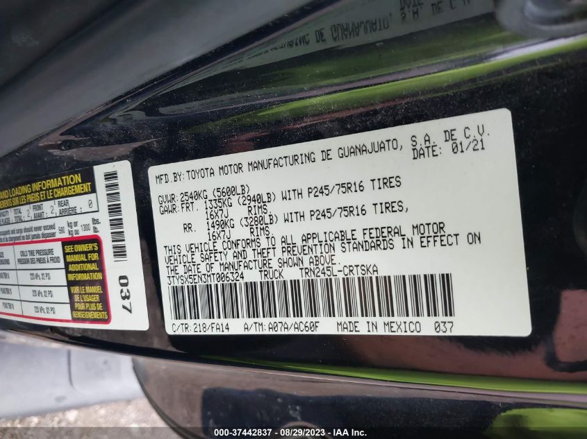 3TYSX5EN3MT006324 Toyota Tacoma 4wd SR/SR5 9