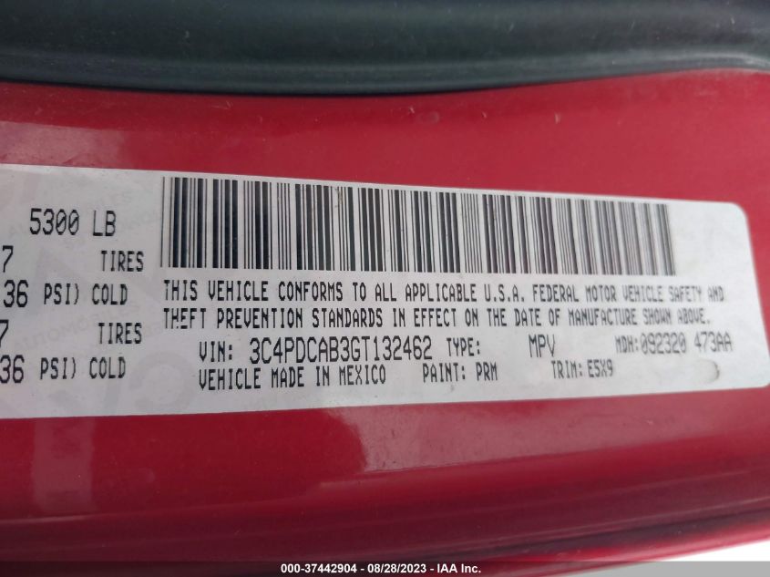 2016 DODGE JOURNEY SE - 3C4PDCAB3GT132462
