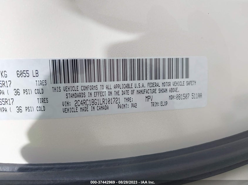 VIN 2C4RC1BG1LR101721 2020 CHRYSLER PACIFICA TOURING L