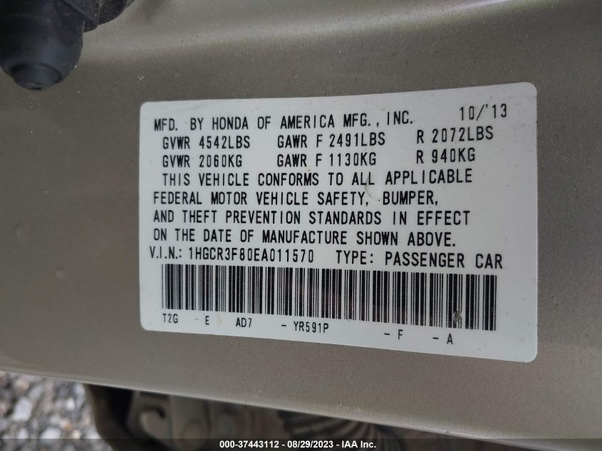 2014 HONDA ACCORD SEDAN EX-L - 1HGCR3F80EA011570