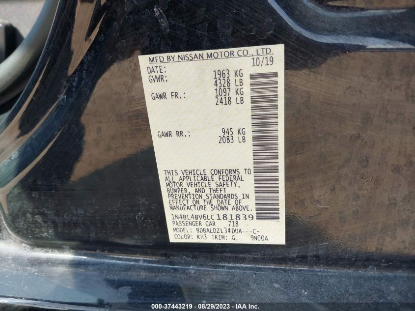 2020 NISSAN ALTIMA 2.5 S - 1N4BL4BV6LC181839