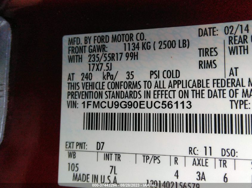 2014 FORD ESCAPE SE - 1FMCU9G90EUC56113