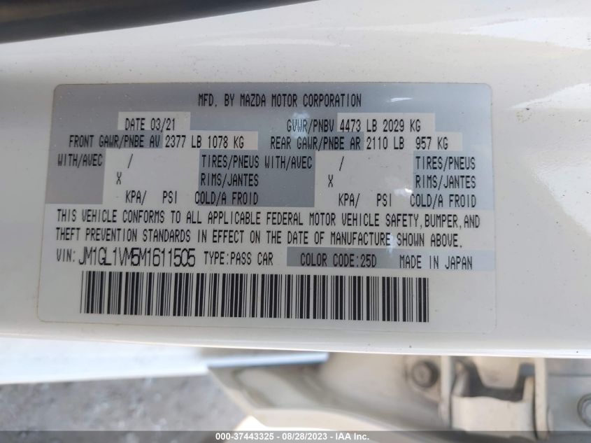 2021 MAZDA MAZDA6 TOURING - JM1GL1VM5M1611505