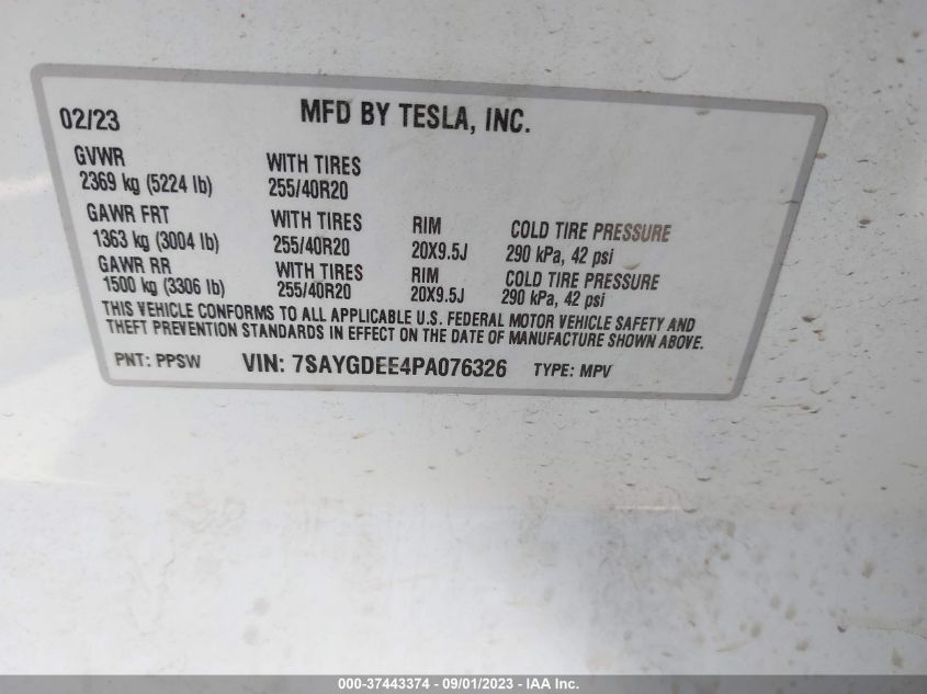 7SAYGDEE4PA076326 Tesla Model Y  9