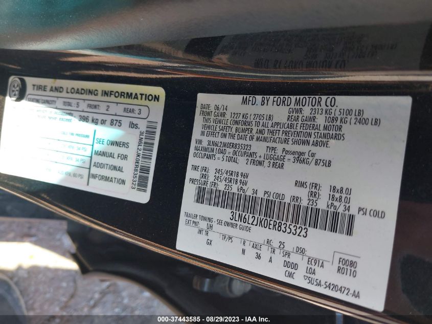 2014 LINCOLN MKZ - 3LN6L2JK0ER835323
