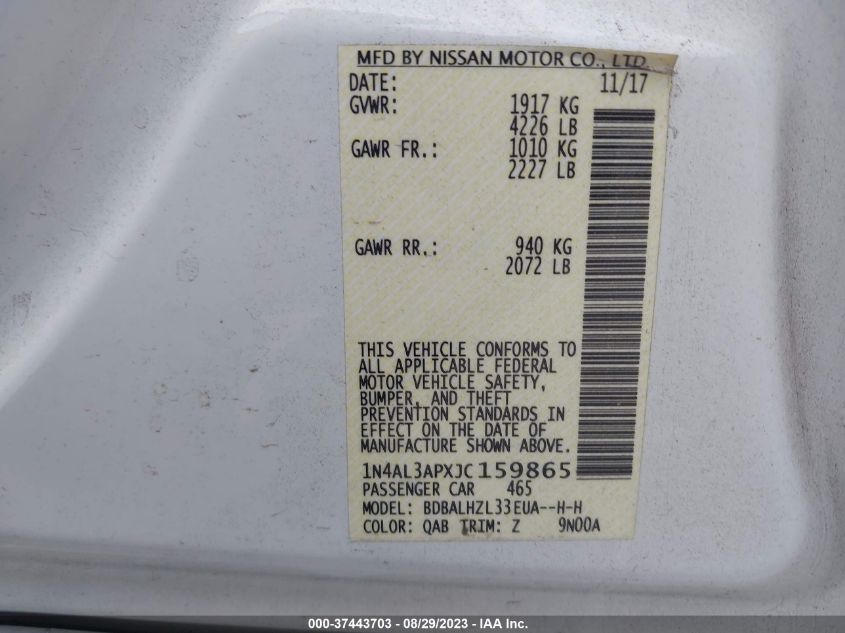 2018 NISSAN ALTIMA 2.5/S/SV/SL/SR - 1N4AL3APXJC159865