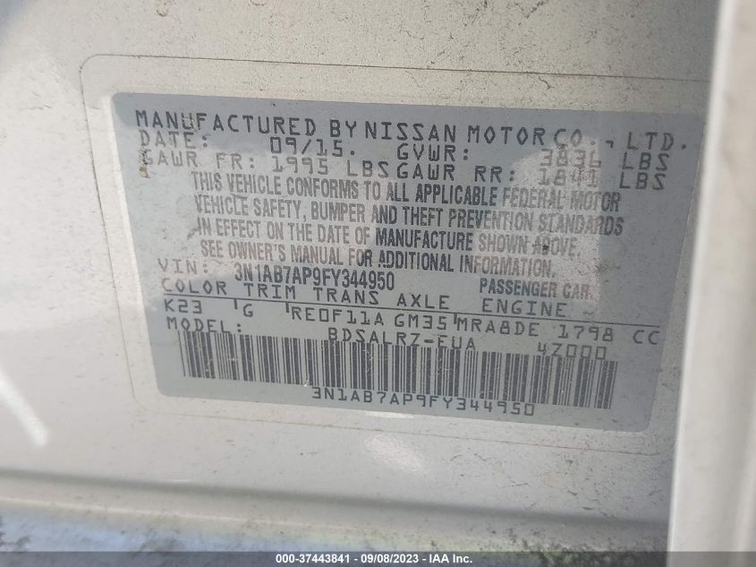 2015 NISSAN SENTRA SR - 3N1AB7AP9FY344950