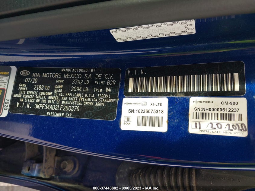 VIN 3KPF34AD3LE260379 2020 KIA FORTE GT-LINE