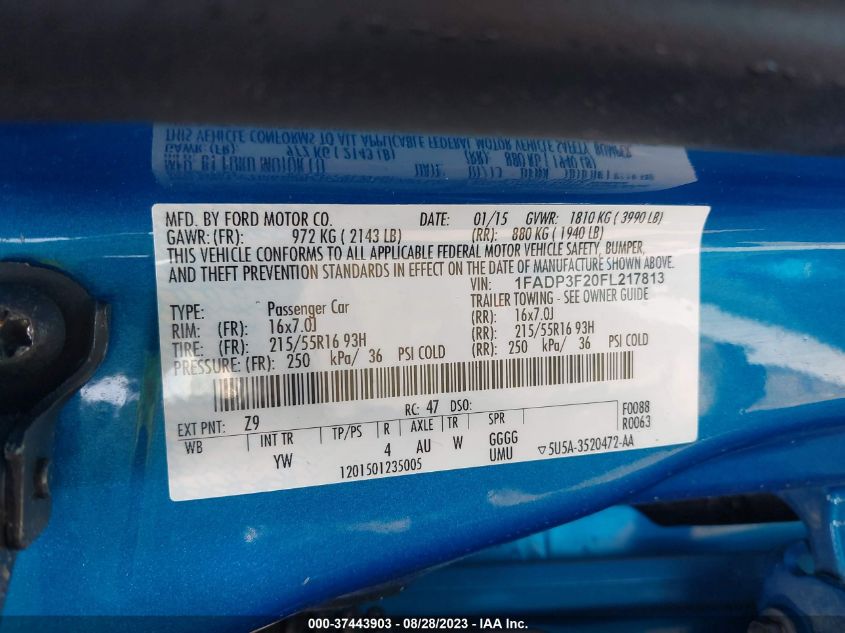 2015 FORD FOCUS SE - 1FADP3F20FL217813