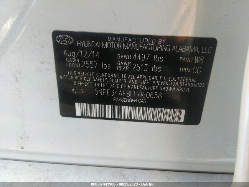 2015 HYUNDAI SONATA 2.4L LIMITED - 5NPE34AF8FH060658