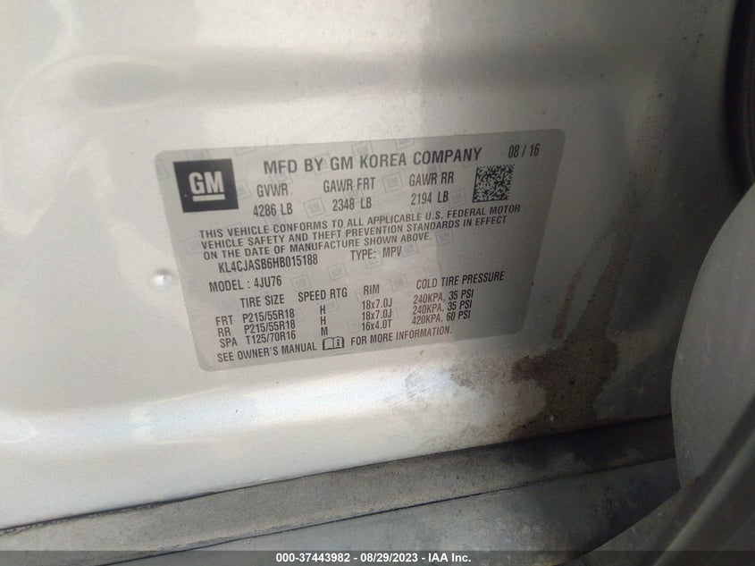 VIN KL4CJASB6HB015188 2017 BUICK ENCORE PREFERRED